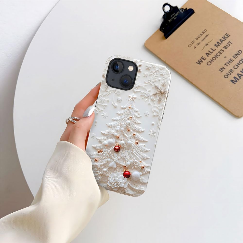Case for iPhone 14 Plus - Slim Fit Anti-Scratch Phone Case for Girl Women - Christmas Tree White (Glossy)