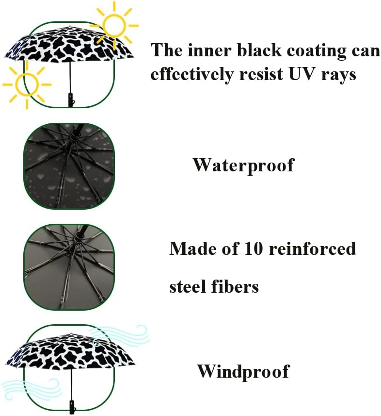 Windproof Travel Automatic Umbrella, 10 Ribs, Rainproof Foldable, Uv-Resistant, Portable