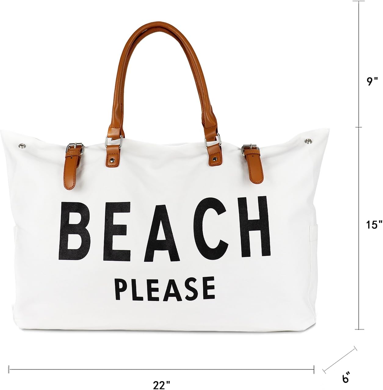 Beach Bag with Vegan Leather Handle, Extra Large Beach Bag for Women Waterproof Sandproof, White