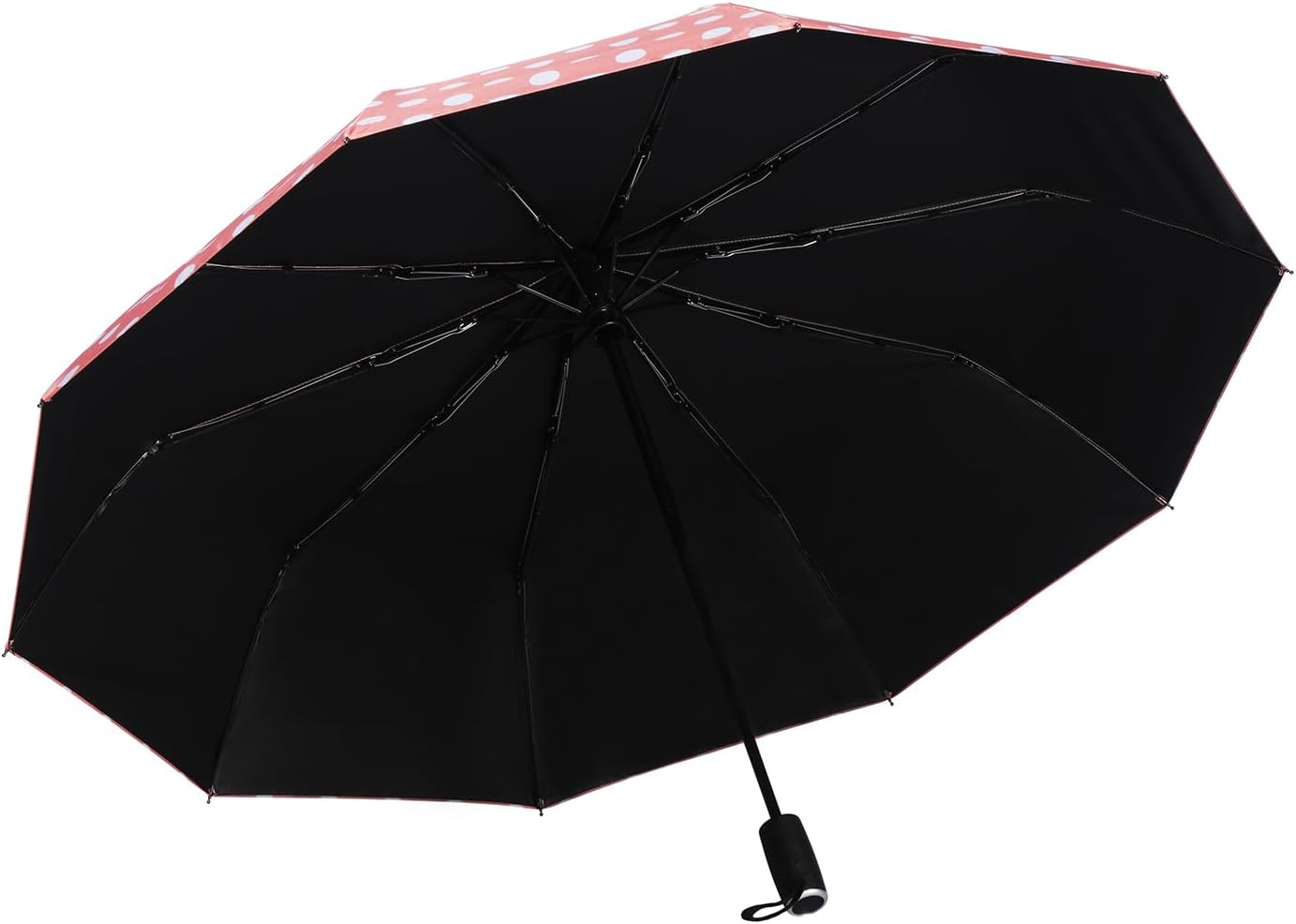 Agaric Cute Polka Dots Large Travel Umbrella for Rain & Sun, 46” UV Protection Auto Open Close Waterproof Folding Umbrella Windproof Compact Umbrella