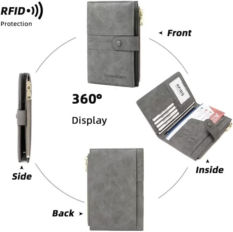 Mudono Passport and Card Holder for Women RFID Blocking Card Case Slim Travel Wallet Change Purse