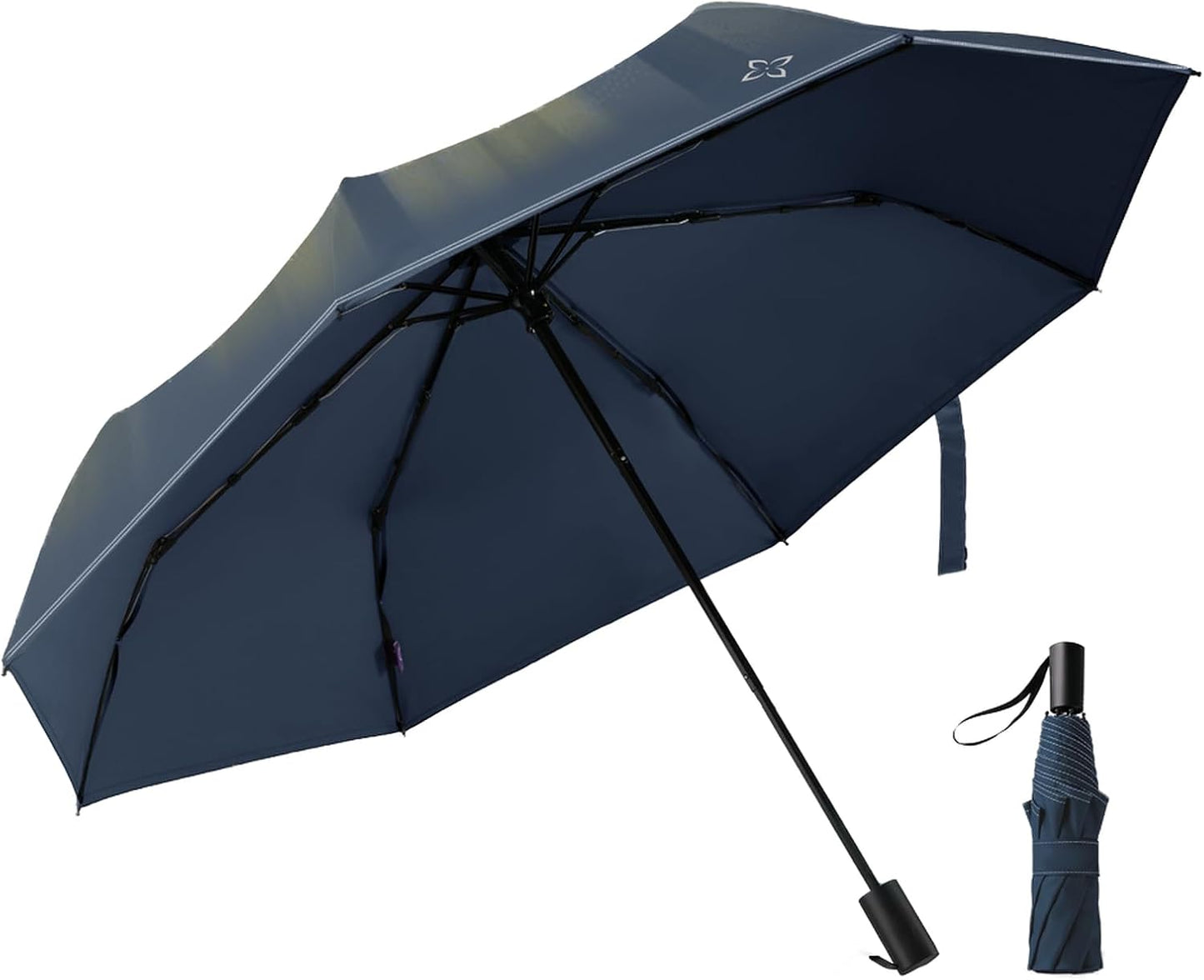 Windproof Travel Mini Umbrella - Manual Open Close with No Rebound for Seniors & Kids, Small Compact and Portable for Rain, Reflective Design for Night Safety Men & Women