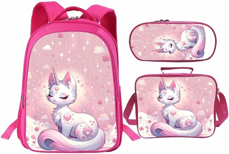 School Backpack Set for Girls Boys 3-in-1 Kids Teens Elementary Middle School Bookbag with Lunch Bag Pencil Case