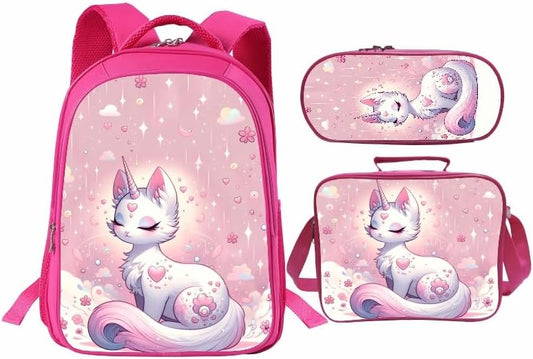 School Backpack Set for Girls Boys 3-in-1 Kids Teens Elementary Middle School Bookbag with Lunch Bag Pencil Case