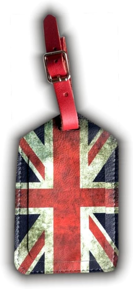 Mulch Leather Genuine Cow Leather Luggage Tag for Baggage ID Tags Travel Bag Tags for Suitcases Privacy Cover ID Label (UK Flag)