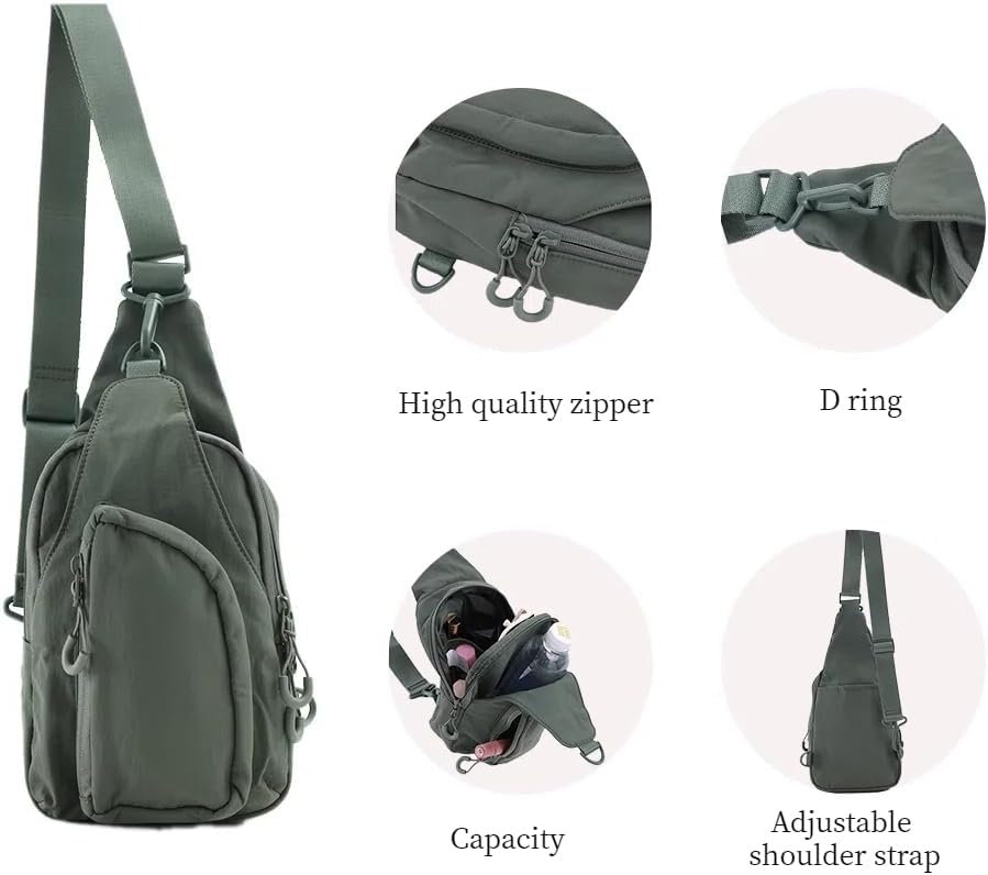 VAKAER Sling Bag for Women, Small Crossbody Bags with Adjustable Strap,Lightweight Casual Daypack Backpacks for Travel Hiking (Dark Green)