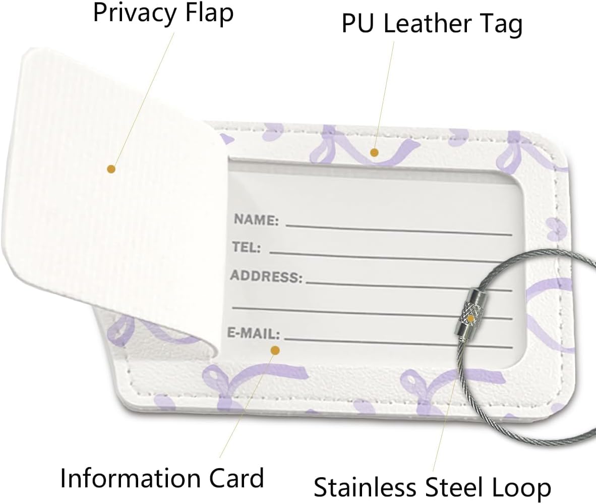 Coquette Purple Bow Luggage Tags for Suitcases, Cute Luggage Tags for Women, Preppy Gifts, Cute Trendy 2 Pack Luggage Tag for Travel, Teen Girls Gifts Suitcase Tags