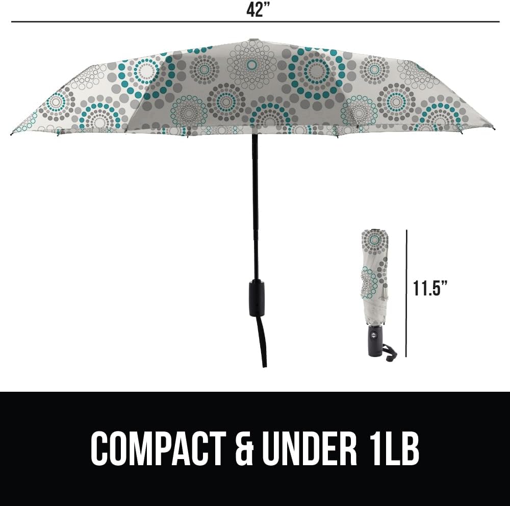 GORILLA GRIP Strong Windproof Stick Compact Umbrella for Rain, One-Click Automatic Open and Close, Durable Quick Dry Waterproof Material, Lightweight and Portable, Travel Size Fits Backpack, Spiral