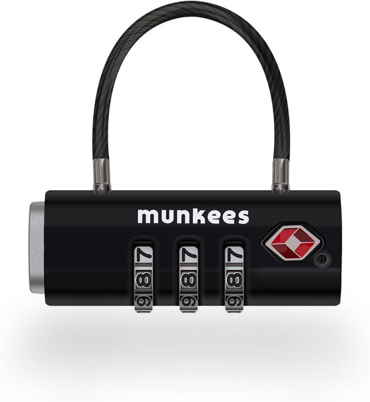 munkees TSA Approved Luggage Lock, 3-Digit Combination, Metal Construction (Black)