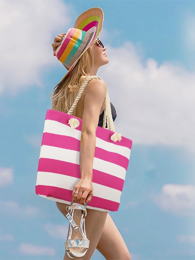 LAVTUG Beach Bags for Women, Large Canvas Beach Tote Bag Waterproof Sandproof Beach Bags Swim Pool Bag Travel Essentials