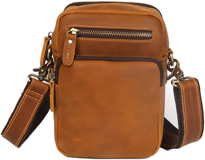 Versatile Cowhide Small Messenger Bag for Men - Convertible Shoulder Satchel & Waist Fanny Pack with Phone Pouch