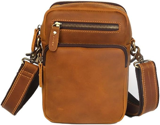 Versatile Cowhide Small Messenger Bag for Men - Convertible Shoulder Satchel & Waist Fanny Pack with Phone Pouch