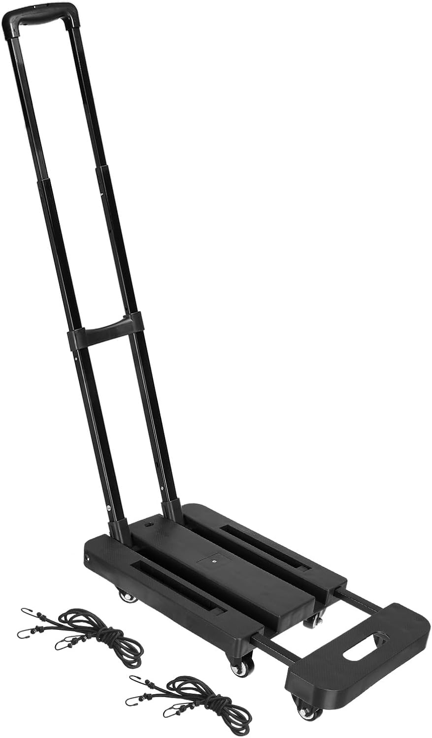 PATIKIL Folding Hand Truck, 440lb Heavy Luggage Cart Portable Duty Dolly for Moving PU Wheels & 2 Elastic Ropes Travel Shopping House Office Use, Black