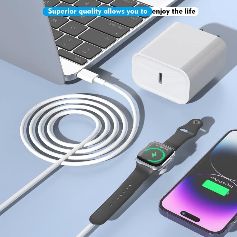 Apple Watch Charger, [MFi Certified] iPhone Magnetic iWatch Charger to 6ft USB C Fast Charging Cable Cord Long and Type C Wall Charging Block Plug for iWatch Series 10/9/Ultra/8/7/SE/SE2/6/5/4/3/2/1