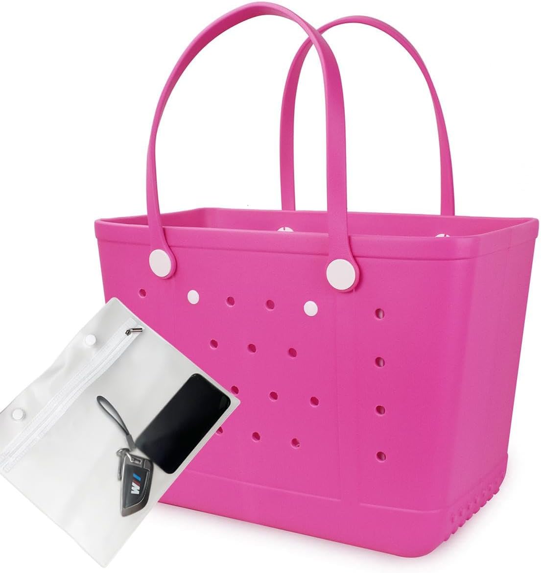 Rubber Beach Bag, Washable Moisture Resistant Durable Open Hole Tote Bag Beach Vacation Essentials