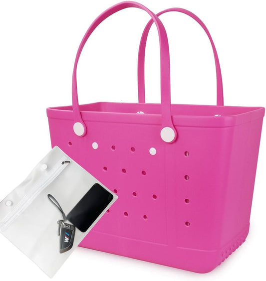 Rubber Beach Bag, Washable Moisture Resistant Durable Open Hole Tote Bag Beach Vacation Essentials