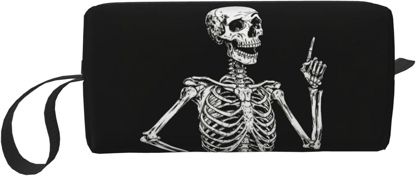 Humorous Skull Makeup Bag Organizer Compact & Durable Skeleton Travel Cosmetic Bag Oxford Fabric Impact-Resistant Multi-Purpose Storage Perfect for Travel, Gym, Daily Use