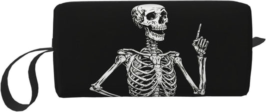 Humorous Skull Makeup Bag Organizer Compact & Durable Skeleton Travel Cosmetic Bag Oxford Fabric Impact-Resistant Multi-Purpose Storage Perfect for Travel, Gym, Daily Use
