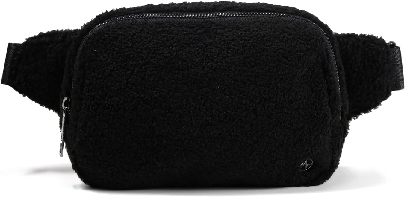 Pander Large 2L Fanny pack Everywhere Fleece Belt Bag for Women and Men with Adjustable strap Belt. (Black)