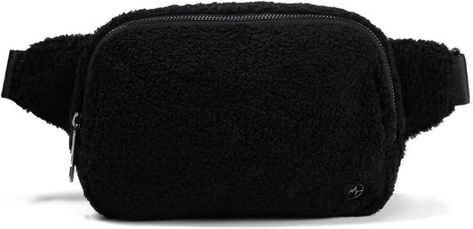Pander Large 2L Fanny pack Everywhere Fleece Belt Bag for Women and Men with Adjustable strap Belt. (Black)