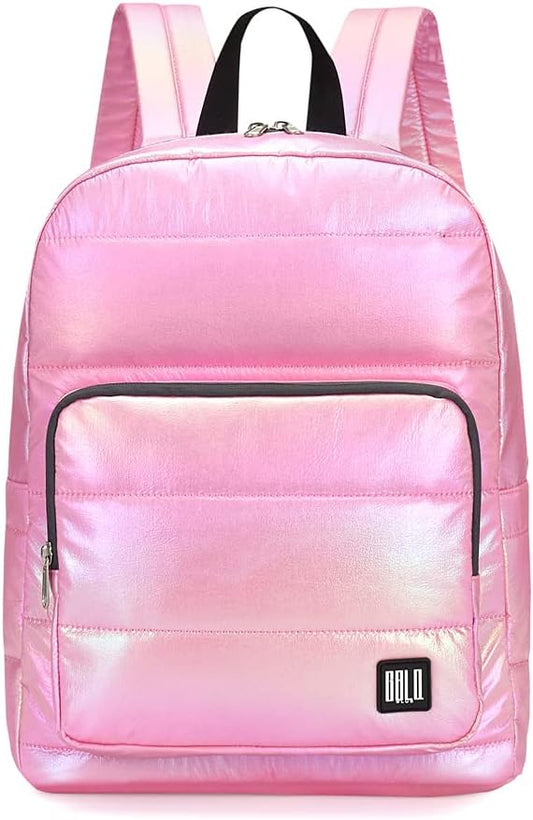 Backpack Purse for Women, Small Quilted Nylon Lightweight Backpack, Water Resistant Iridescent Puffy Casual Daypack