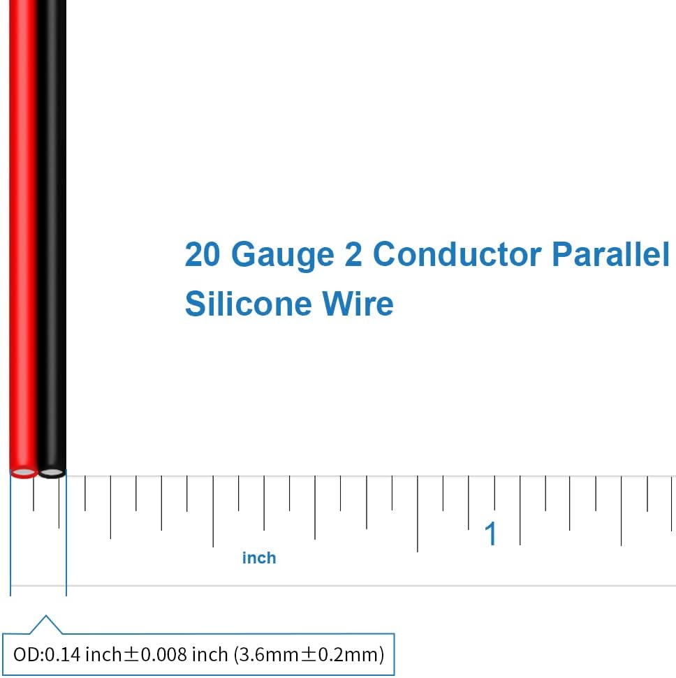 BNTECHGO 20 Gauge Flexible 2 Conductor Parallel Silicone Wire Spool Red Black High Resistant 200 deg C 600V for Single Color LED Strip Extension Cable Cord,Model,250ft Stranded Tinned Copper Wire