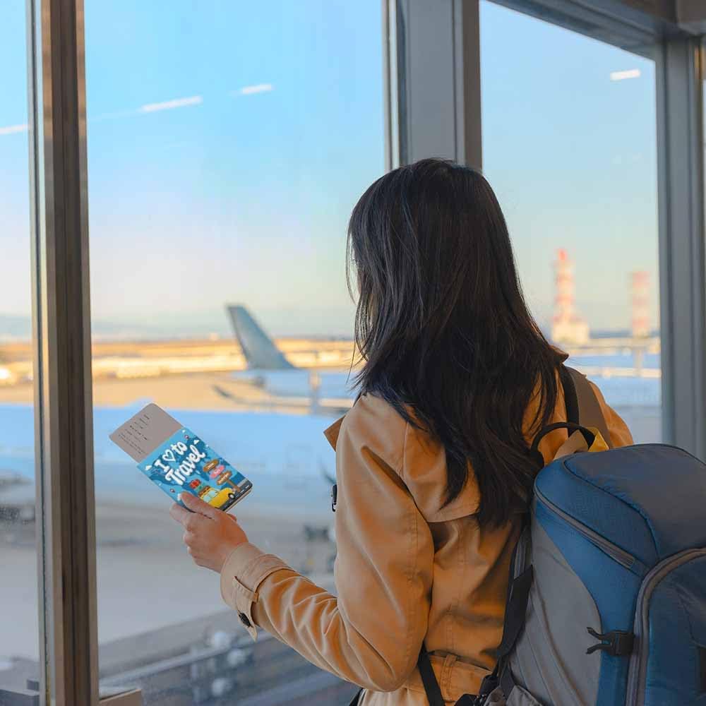 I Love to Travel Passport Holder for Travel Car Carries Luggage to Different Countries PU Leather Passport Cover Wallet Cute Passport Card Holder for Women and Men