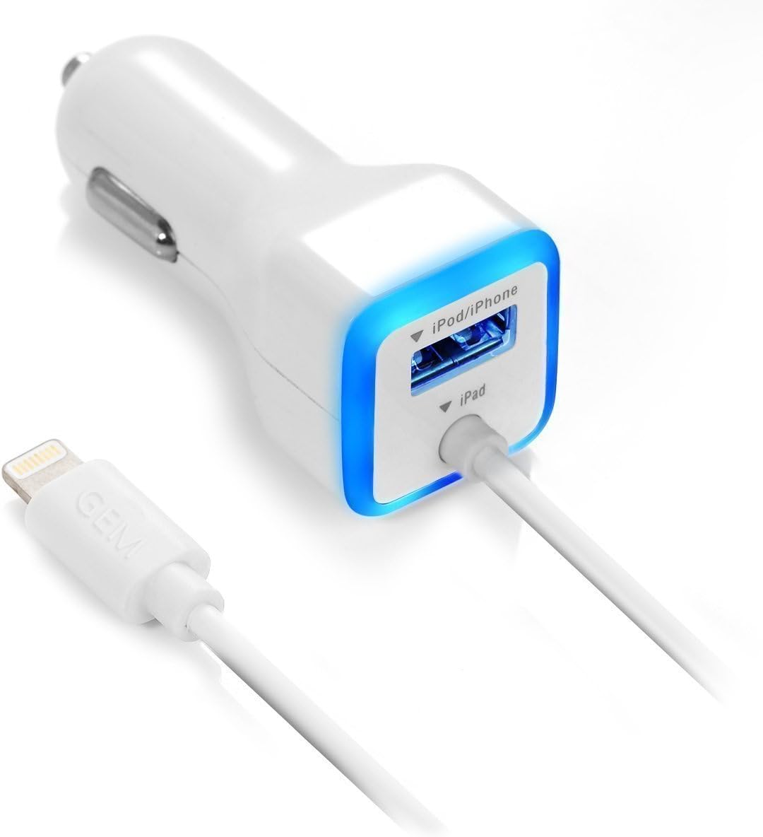 iPhone Car Charger, [Apple MFI Certified] Lighting Car Charger for iPhone 6S / 6S Plus, 6, 6 Plus, SE, 5, 5S, iPad Pro, Air 2, Mini 3 ,with Extra USB Port (White)