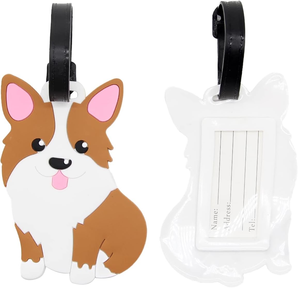 Corgi Luggage Tags for Suitcases 2-Pack Cute Silicone Luggage Tag with Name ID Card Funny Suitcase Label