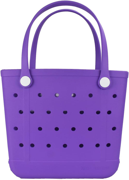 Medium Rubber Beach Bag, Waterproof Tote Bags Washable Sand-proof Travel Hand Bags for Pool Boat Work Sports
