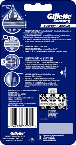 Gillette Sensor3 Comfort Disposable Razors for Men, 8 Count, Lubrastrip Glides Easily Over Your Skin (Pack of 2)