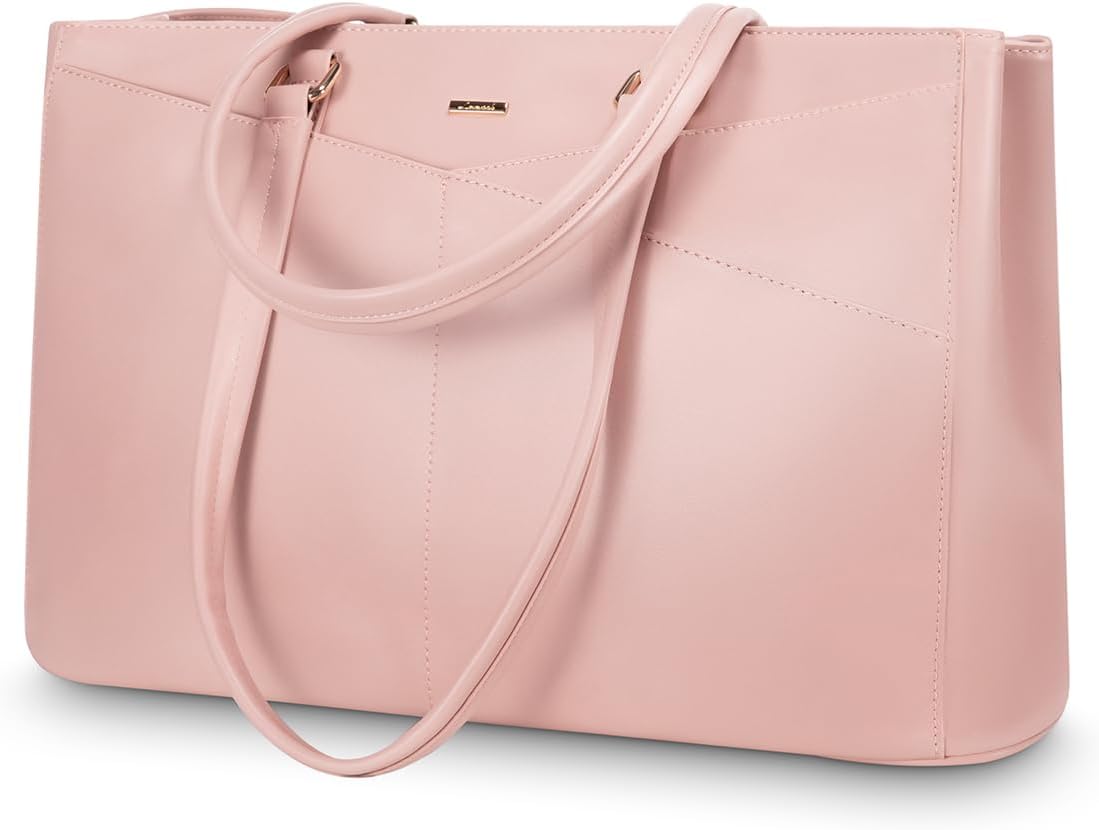 LOVEVOOK Laptop Bag for Women 15.6 Inch Tote Bags Waterproof Leather Briefcase Computer Women Business Office Work Bag,Bright Pink