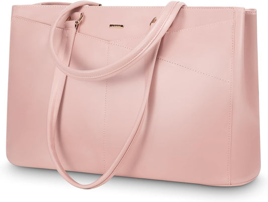 LOVEVOOK Laptop Bag for Women 15.6 Inch Tote Bags Waterproof Leather Briefcase Computer Women Business Office Work Bag,Bright Pink