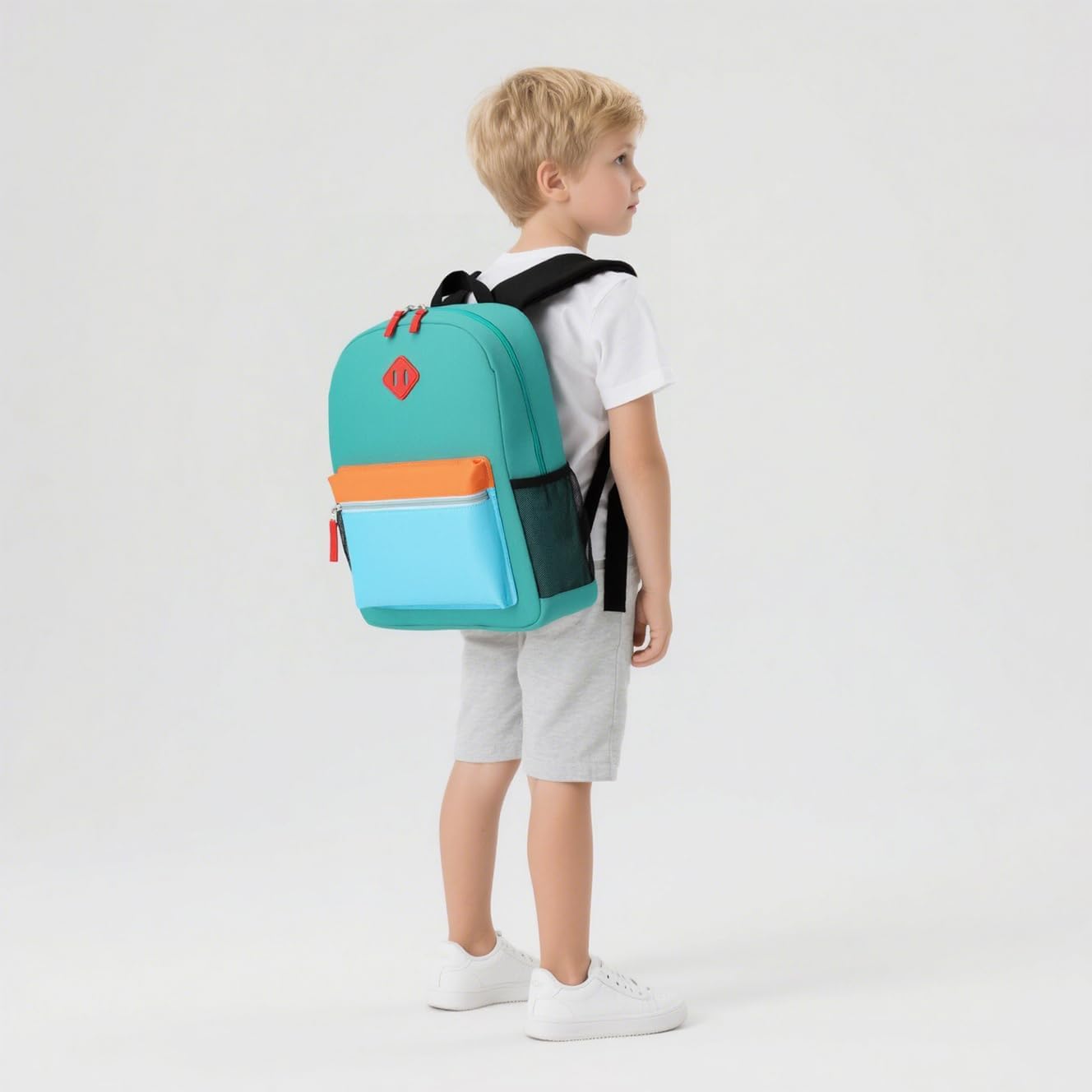 Kids Backpack Lunch Box Set Kindergarten School Backpacks 3-6 Years for Boys and Girls with Chest Buckle (Set Lake Green Blue, Medium-15 H)