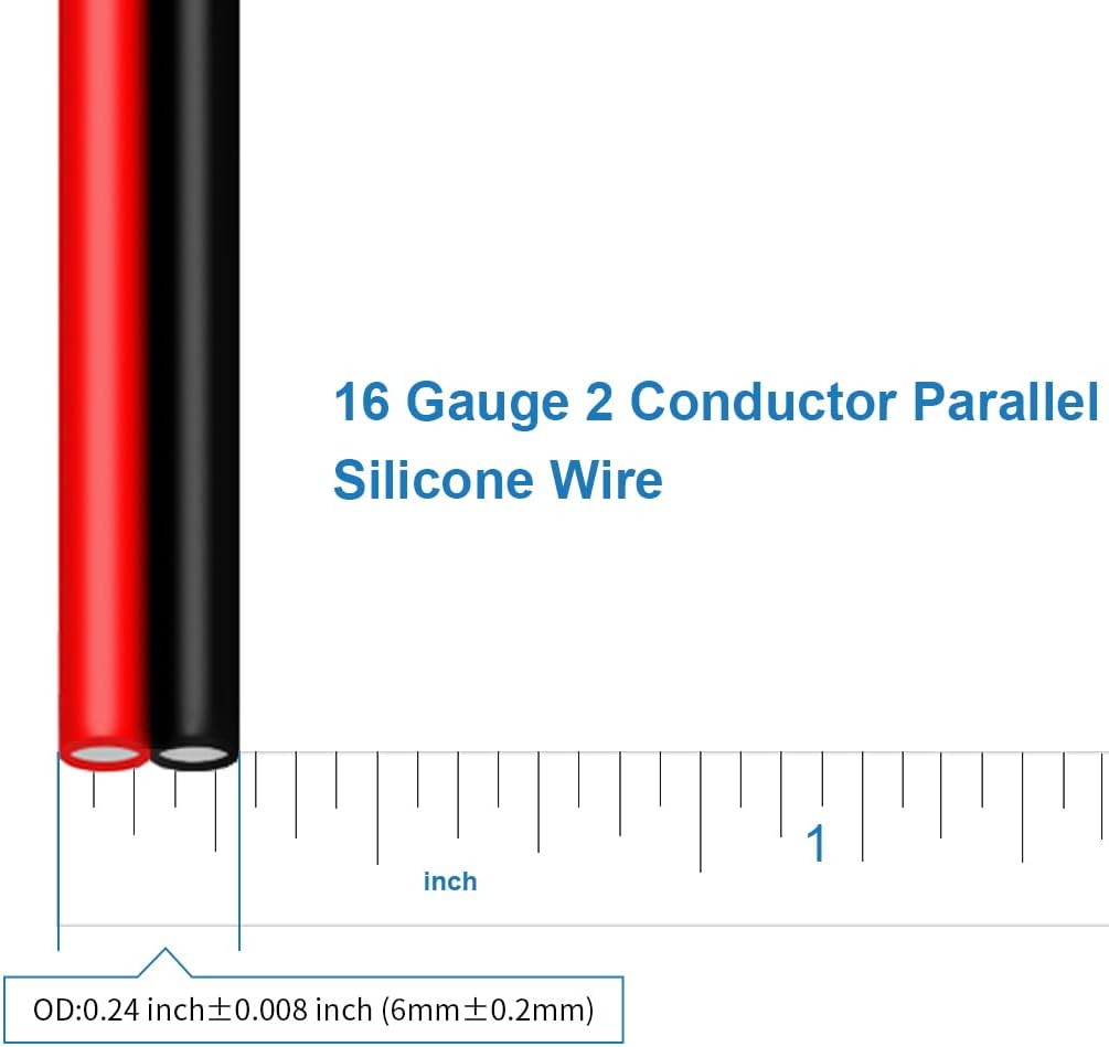 BNTECHGO 16 Gauge Flexible 2 Conductor Parallel Silicone Wire Spool Red Black High Resistant 200 deg C 600V for Single Color LED Strip Extension Cable Cord,Model,50ft Stranded Tinned Copper Wire