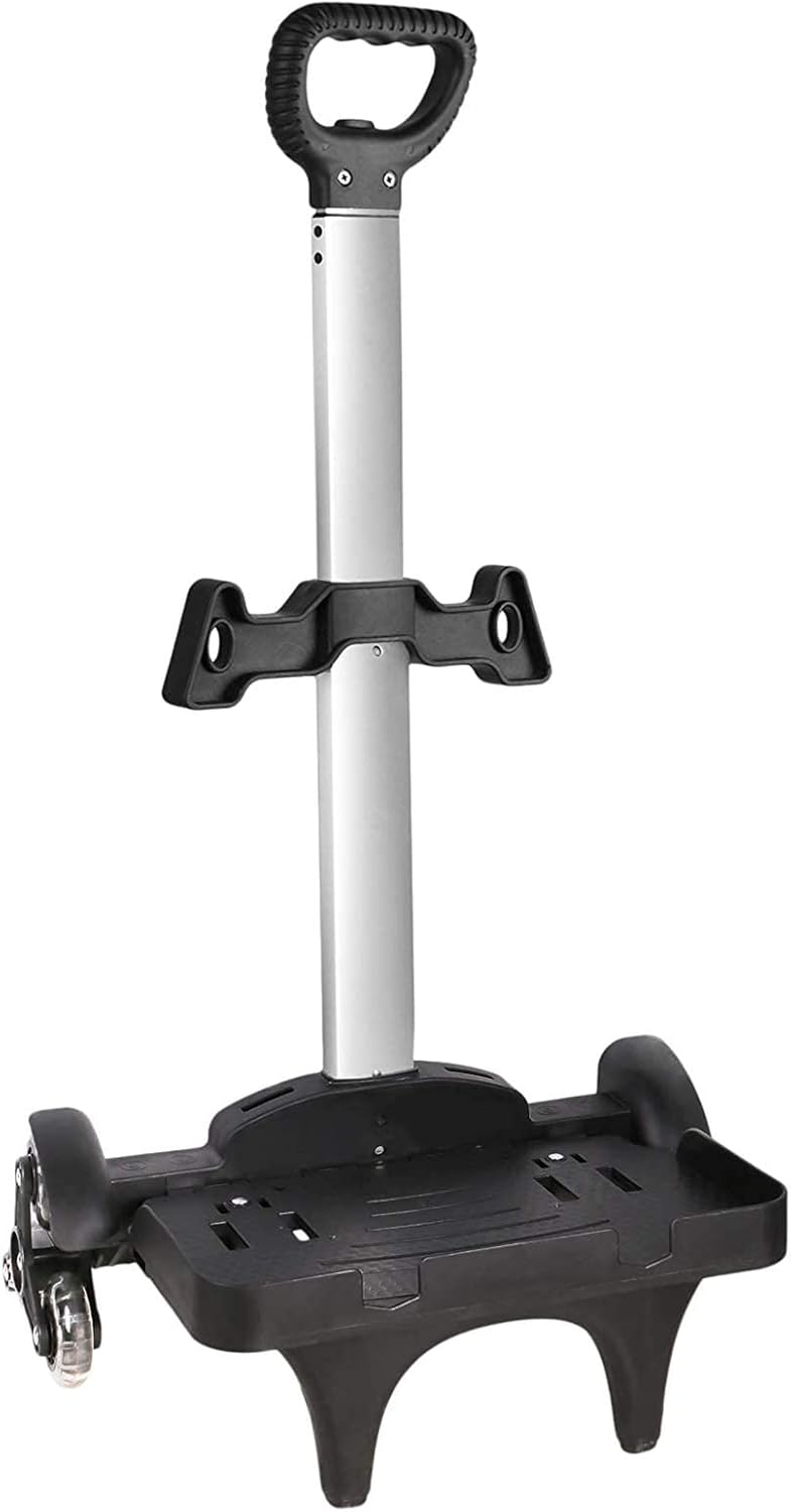 Backpack Trolley, Wheeled Trolley Aluminium Alloy Foldable Hand Cart with Border Base 6 Wheels Rolling Luggage Carts for Kids Teens Adult School Travel (6 Wheels with Edge Guard)