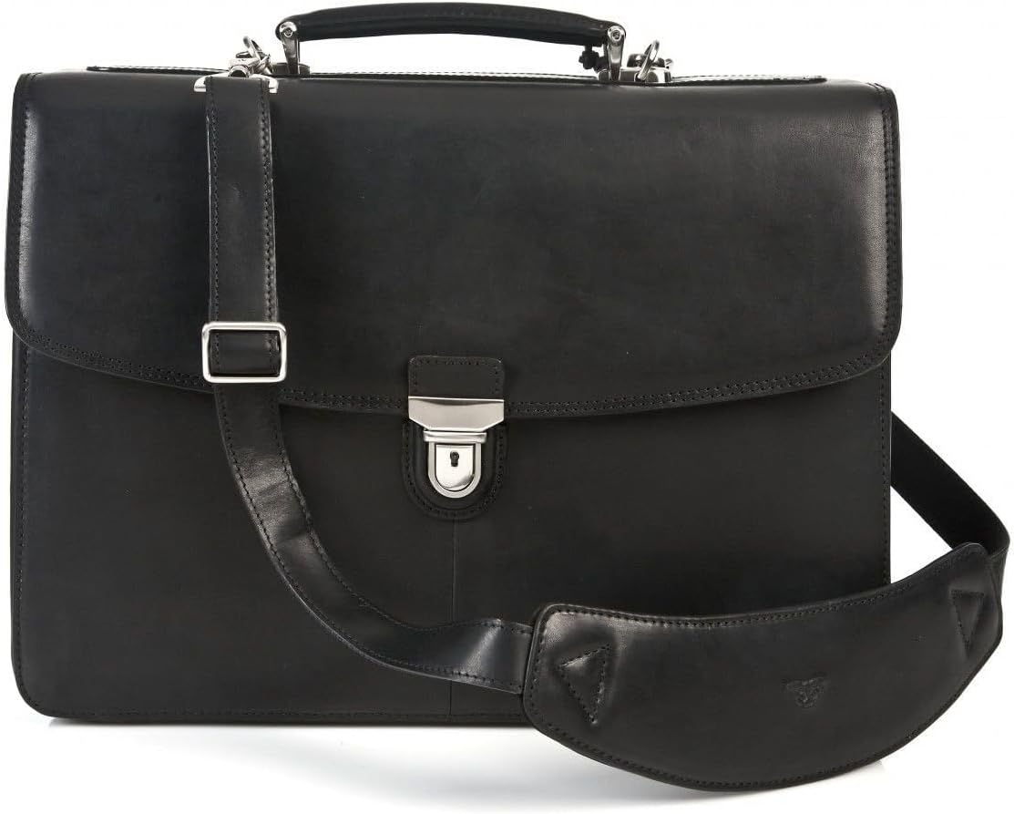 Tony Perotti Mens Italian Cow Leather Bella Russo Double Compartment Leather Laptop Briefcase