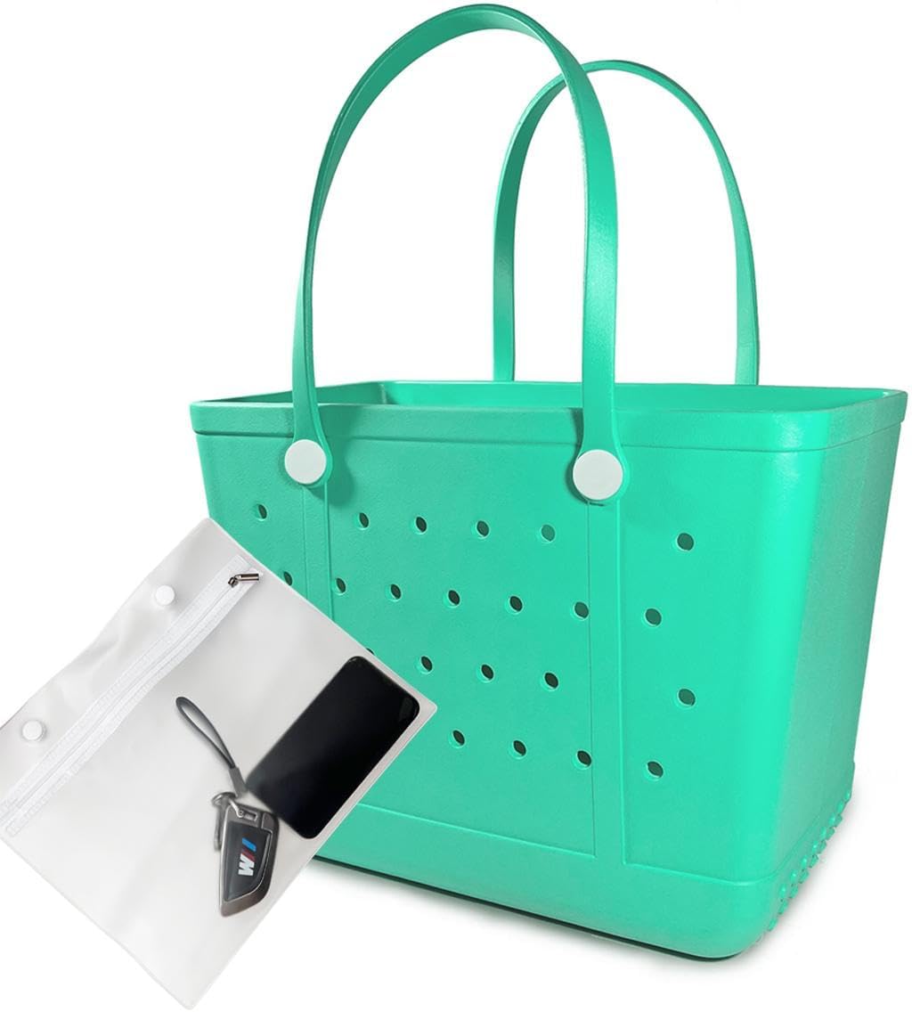 Rubber Beach Bag, Washable Moisture Resistant Durable Open Hole Tote Bag Beach Vacation Essentials