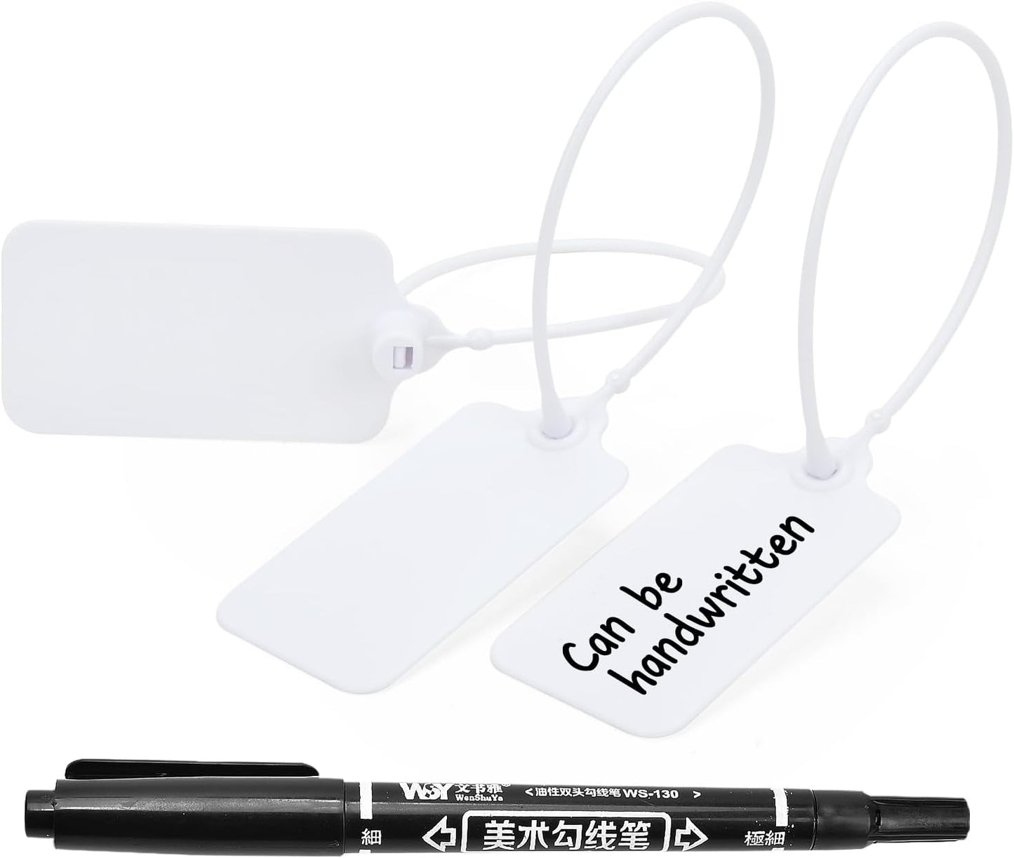 50pcs Luggage Tags Plastic Seals Shipping Label Logistics Use Sign Tie, Sealing Storage Multi Purpose Name ID Tag with Marker for Backpack, Schoolbag, Car Key (White)