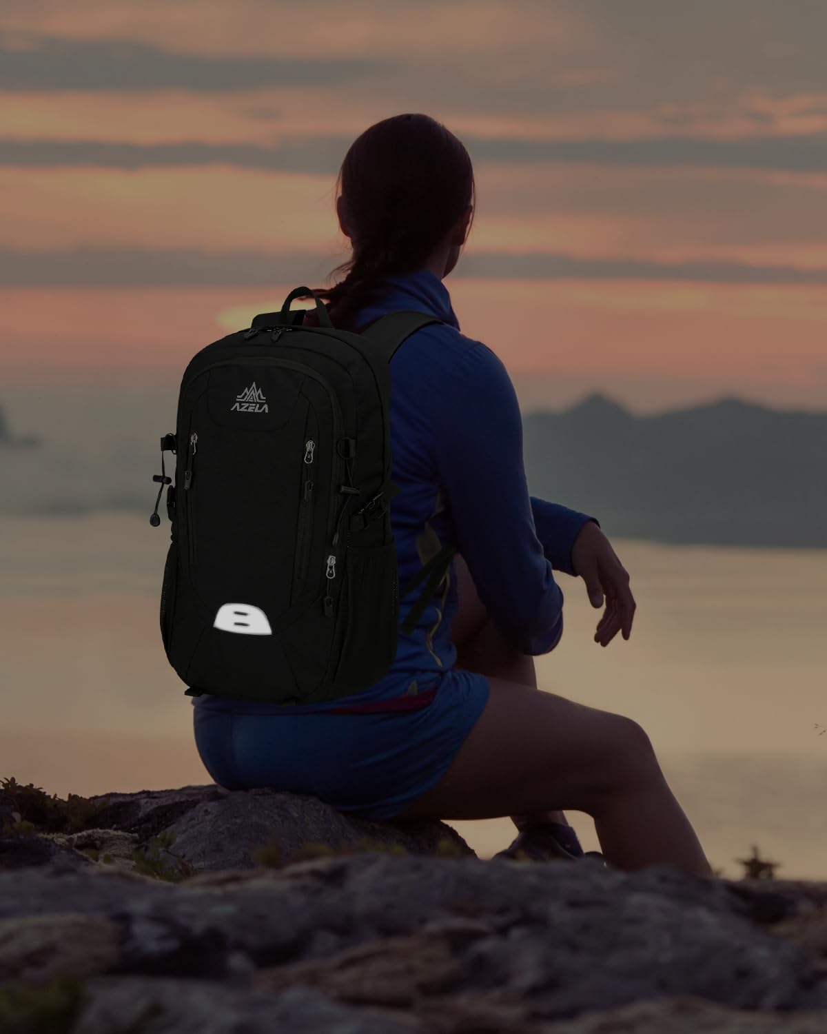 20L Small Reflective Hiking Backpack with Padded Straps for Men, Lightweight Outdoor Daypack, Black