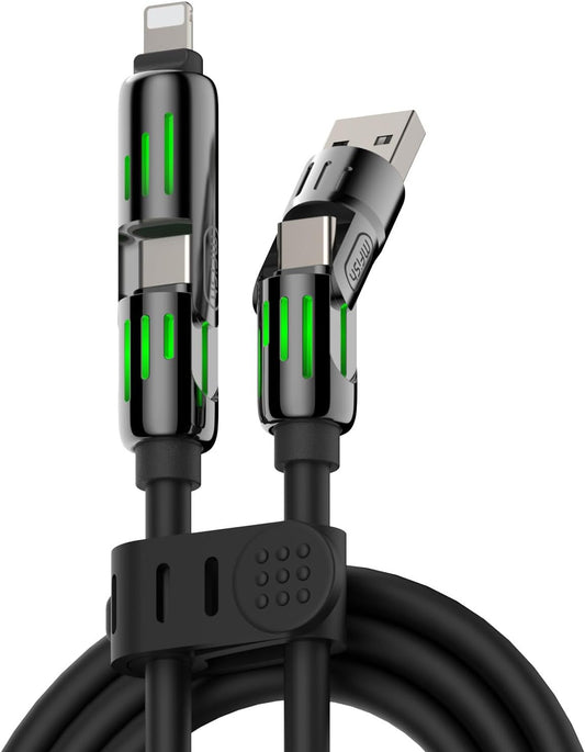 MFish 4-in-1 Universal USB Charging Cable with Carrying Case – 240W Max Fast Charger Cord, USB-A, Dual USB-C & Lighting, for iPhone 14/15/16/17 Series, iPad & MacBook and More(Black, 6.6Ft)
