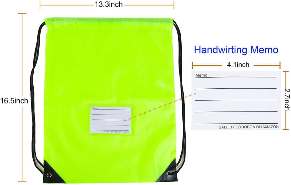 CODOBON 20 Pcs Drawstring Bags,Bulk Draw String Backpack, DIY Gym Sports Cinch Bag Sackpack for Women Men, Fluorescent Green