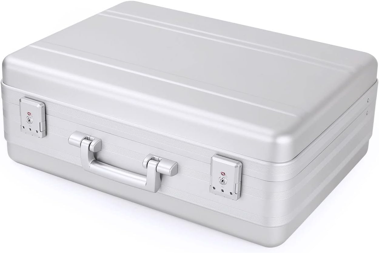 Briefcase, Aluminum Case with TSA Lock and Foam for 18 Inch Laptop, Camera, Cash (21.7X15.7X7.9 Inch, Silver)