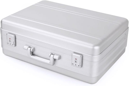 Briefcase, Aluminum Case with TSA Lock and Foam for 18 Inch Laptop, Camera, Cash (21.7X15.7X7.9 Inch, Silver)