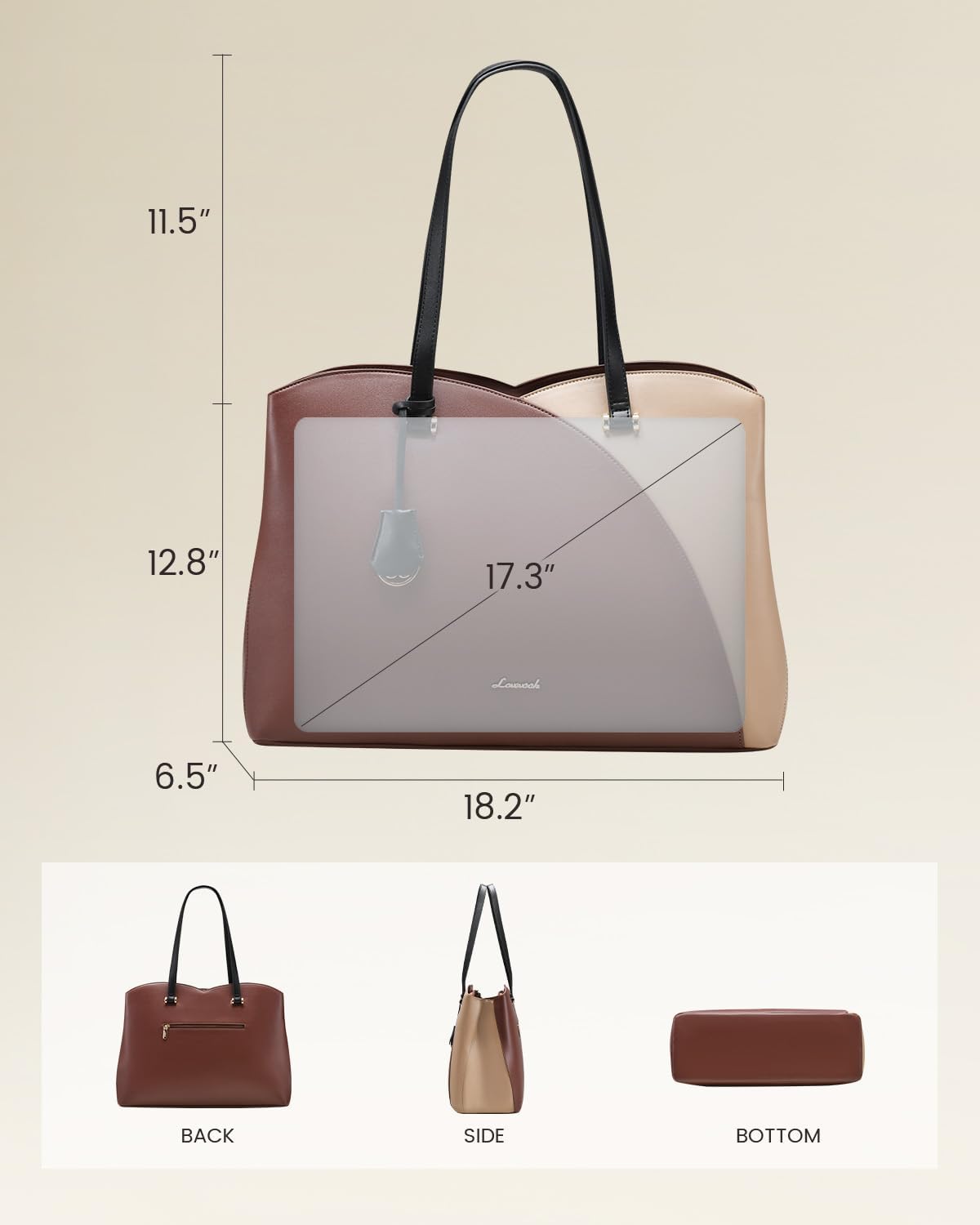 LOVEVOOK 17 Inch Laptop Tote Bag for Women, Work Bags Laptop Bag Teacher Tote Bag, Leather Computer
