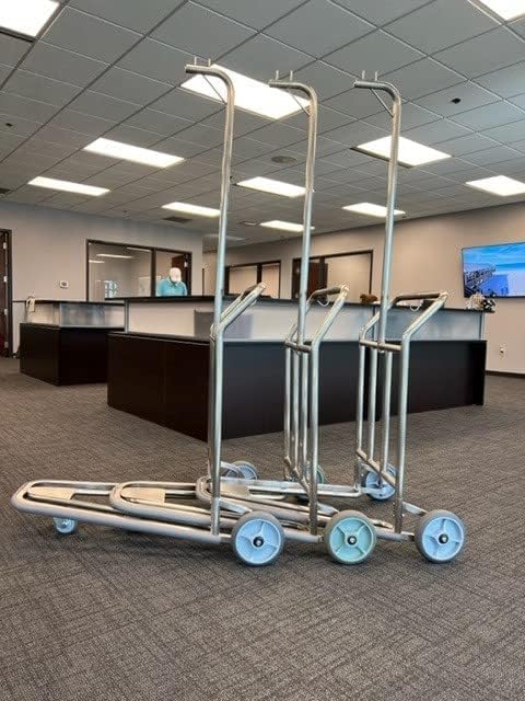 Value Valet Single Nesting Luggage Cart – 3-Wheel Stainless Steel Bellman Cart – Rolling Hotel Luggage Trolly with Wheels – Lightweight for Travel - 300 lb Capacity
