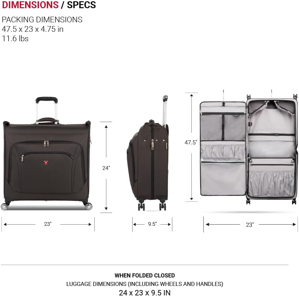 SwissGear 7895 Premium Garment Bag with Spinner Wheels, Amazon Exclusive, Bonus Hanging Feature, 24-Inch Luggage - Heather Grey