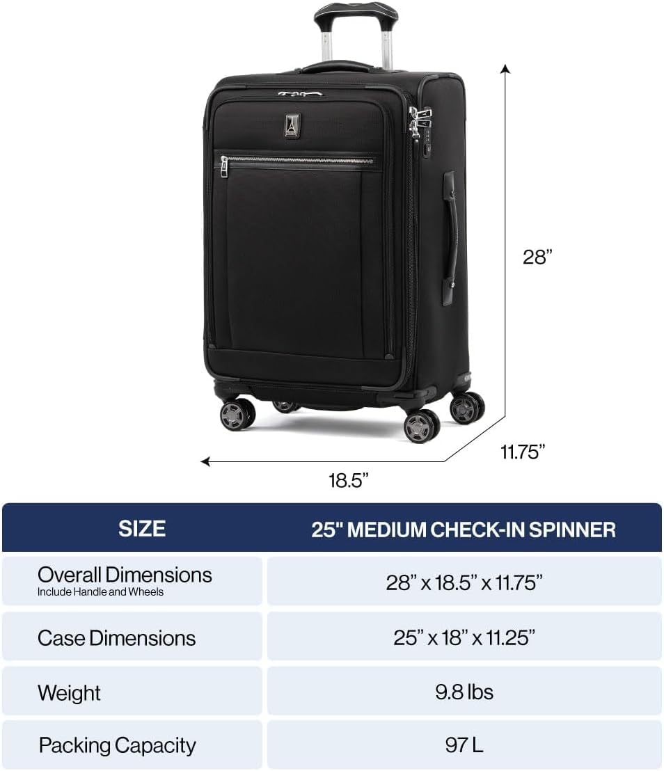 Travelpro Platinum Elite Softside Expandable Checked Luggage, 8 Wheel Spinner Large Suitcase, TSA Lock, Men and Women, Pilot Green, Checked Large 29-Inch