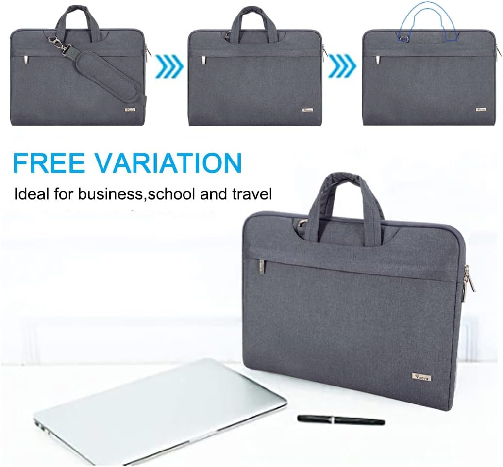 Voova Laptop Bag 13 14 Inch, Waterproof Computer Sleeve Carrying Case with Shoulder Straps & Handle Compatible with Macbook Air 13 M2/M3/M4, MacBook Pro 13/14, HP Dell Lenovo Chromebook 14, Grey