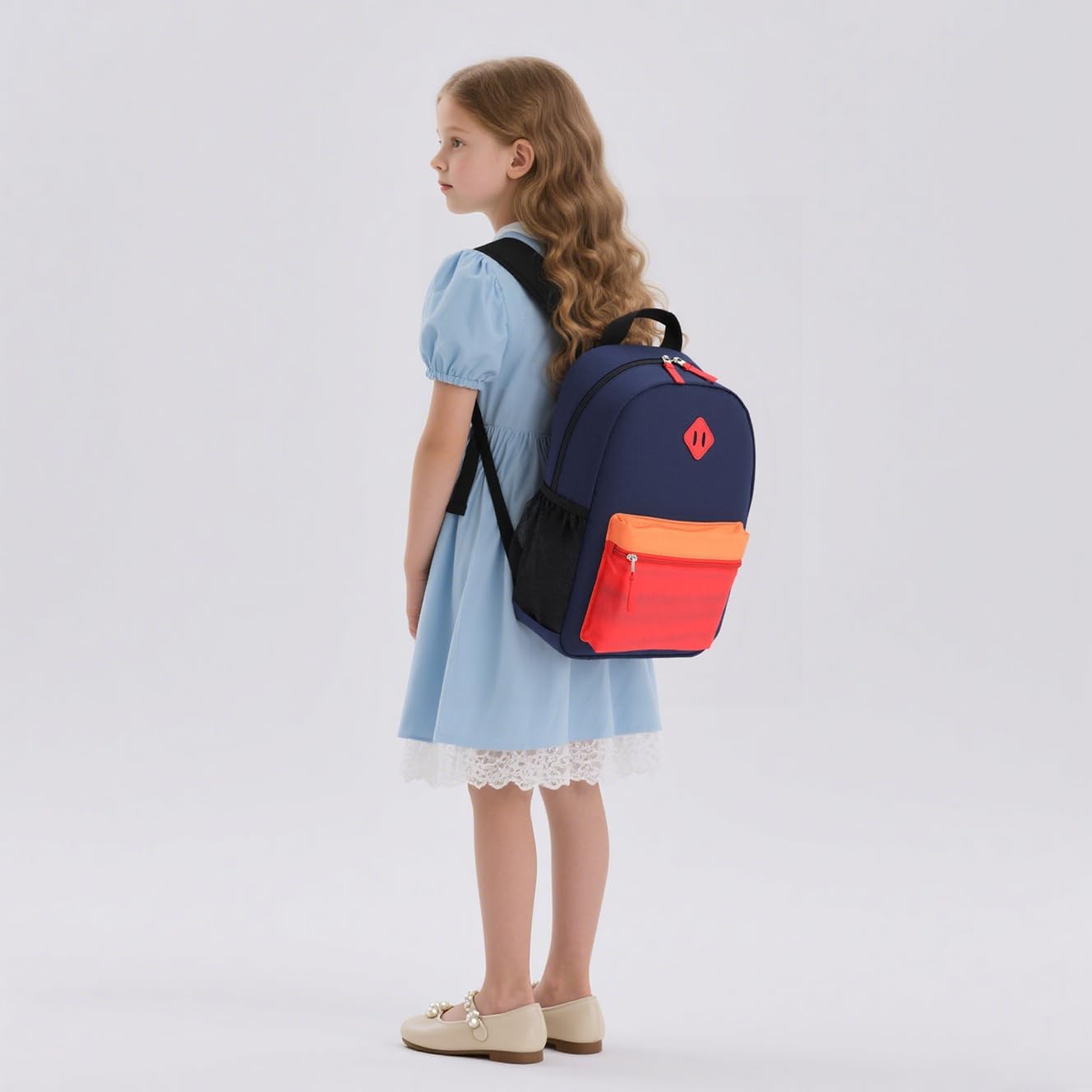 Kids Backpack Lunch Box Set Elementary School Backpacks 5-9 Years for Boys and Girls with Chest Buckle (Set Navy Red, Large-17 H)